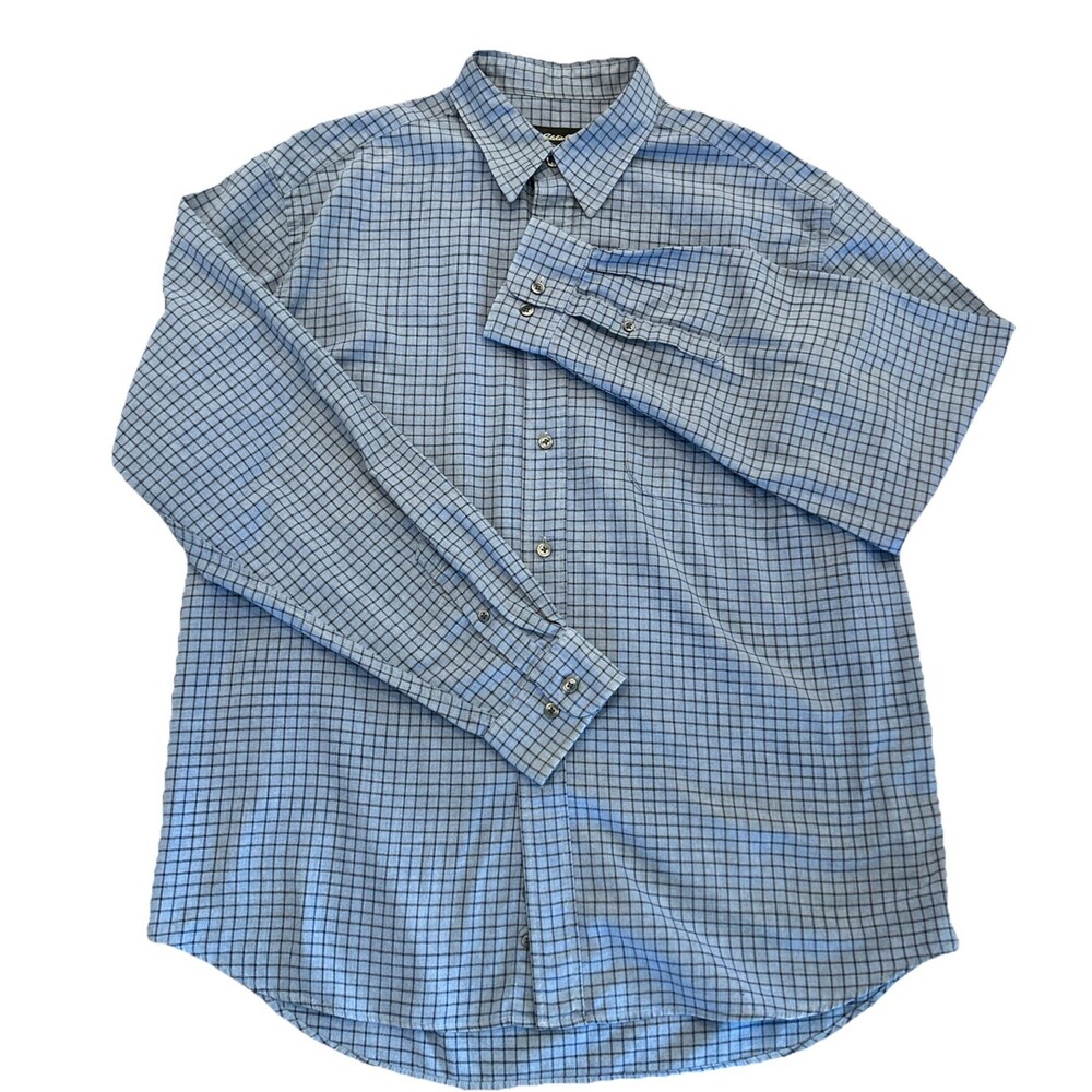 Eddie Bauer Flannel Shirt Men's Large Button Up Blue Plaid 100% Cotton GORPCORE